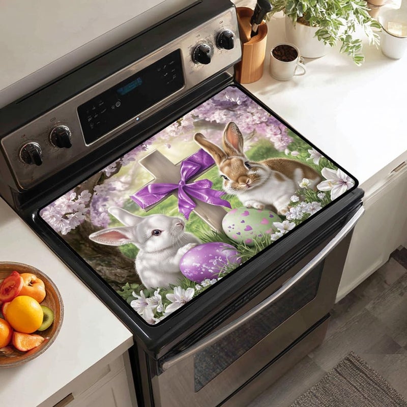 WRTCPOC Easter Theme Glass Stove Top Cover Protector,Heat Resistant Range Ceramic Stove Top Covers Mat,Easter Eggs & Bunny Cooktop Protector,Cherry Blossoms Glass Cooktop Protector - Image 4
